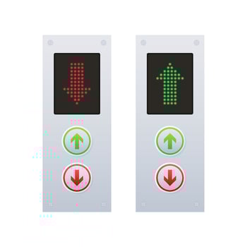 Button call elevator, lift. Finger on the button. Vector stock illustration.