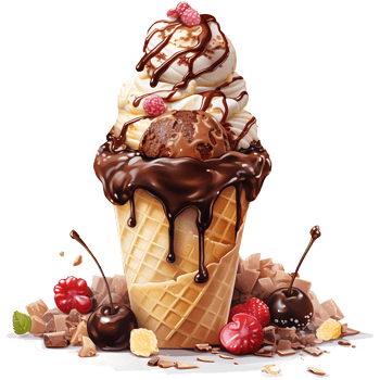 Ice cream in waffle cone watercolor sublimation on a transparent background AI Generative png