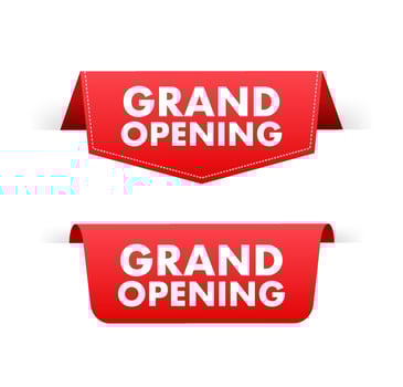 Grand Opening red ribbon. Opening sale. Vector stock illustration.