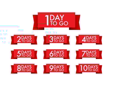 Days countdown. Days to go 1 2 3 4 5 6 7 8 9 10. The days left badges set. Product limited promo vector