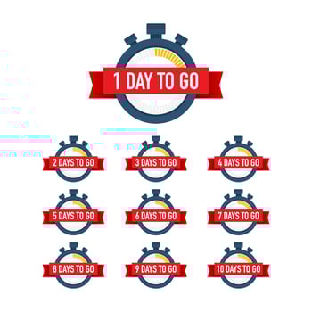 Days countdown. Days to go 1 2 3 4 5 6 7 8 9 10. The days left badges set. Product limited promo vector