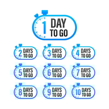 Days countdown. Days to go 1 2 3 4 5 6 7 8 9 10. The days left badges set. Product limited promo vector