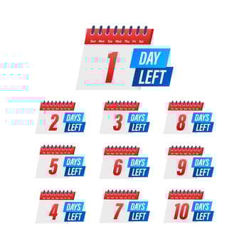 Days countdown. Days to go 1 2 3 4 5 6 7 8 9 10. The days left badges set. Product limited promo vector