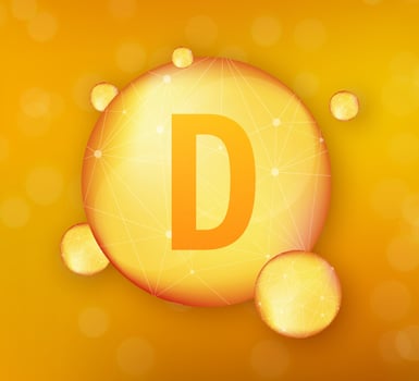 Vitamin D gold shining icon. Ascorbic acid. Vector stock illustration