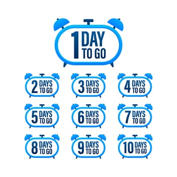 Days countdown. Days to go 1 2 3 4 5 6 7 8 9 10. The days left badges set. Product limited promo vector