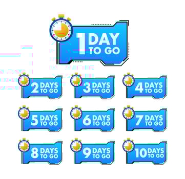 Days countdown. Days to go 1 2 3 4 5 6 7 8 9 10. The days left badges set. Product limited promo vector