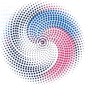 a circular dot pattern with blue and pink colors, dot cmyk black gradient symbol logotype circular shape spiral halftone circle round abstract circle vector