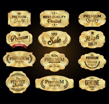 Golden metal plates premium quality collection on black background vector