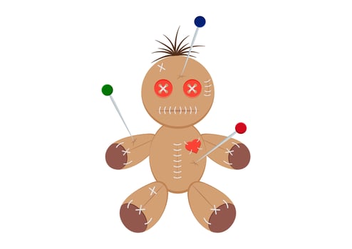 Voodoo doll with stitches and needles vector illustration isolated on white background