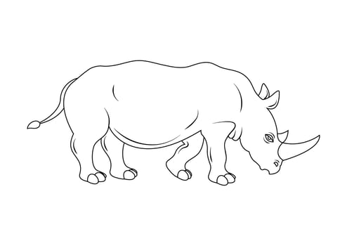 Coloring Page of a Rhinoceros Cartoon Character Vector