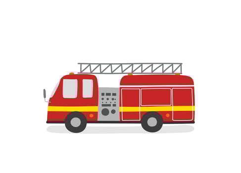 Simple cartoon red fire truck illustration flat vector. Hand drawn specialty vehicles icon. Transportation element in kid drawing style. vector
