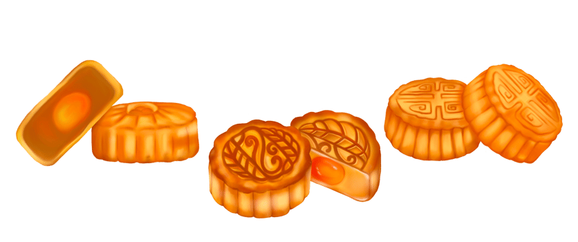 A set of 3 Chinese Moon Cake in three styles, digital hand draw and paint, isolate image. png