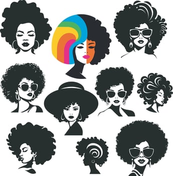 Afro woman silhouette bundle vector