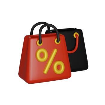 Black friday, shopping bags with discount price, special sale present. 3D render icon png