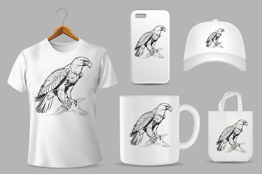Hand Drawn Sketch Bald Eagle Illustration On Different Product Templates vector
