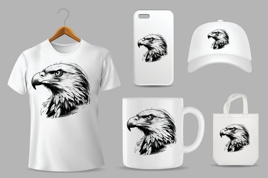 Hand Drawn Sketch Bald Eagle Illustration On Different Product Templates vector