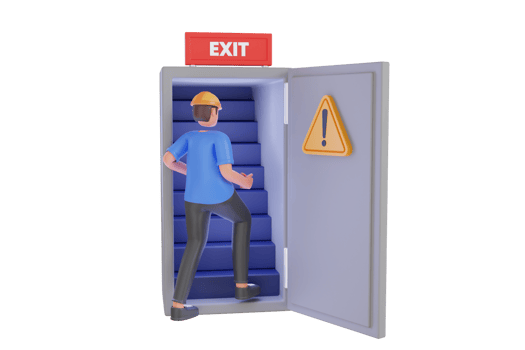 3d illustration of emergency exit door. Emergency fire exit door.  Building evacuation procedure png