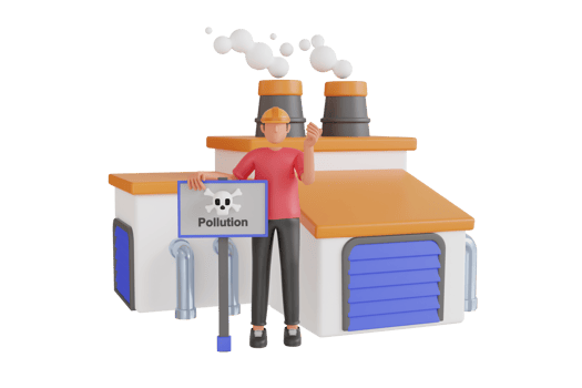 Pollution smoke emitting from factory smokestacks. Smoke from industrial chimneys in the air. 3d illustration png
