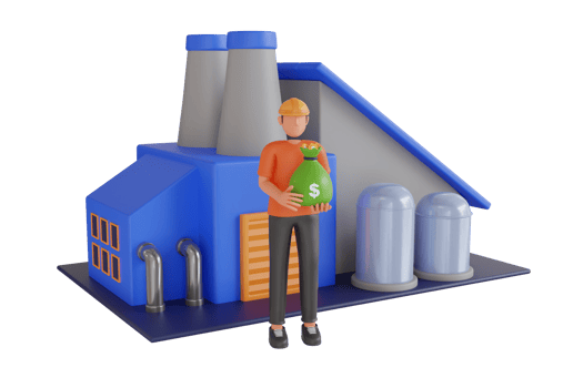 3d illustration of factory employee salaries. Worker employee recieve salary png
