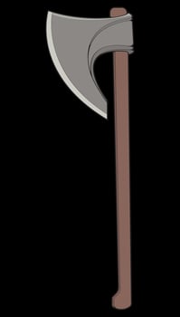Fullcolor Medieval Axe Vector Weapon. Vector Hand Drawn Illustration Isolated On Black Background.