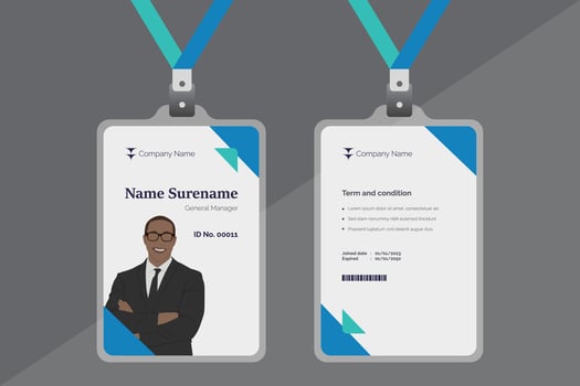 blue corporate id card template, clean id card design with realistic lanyard mockup vector