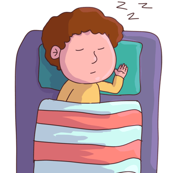 cartoon boy sleeping in bed with a pillow and blanket png