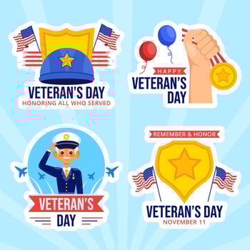 Veterans Day Label Flat Cartoon Hand Drawn Templates Background Illustration vector