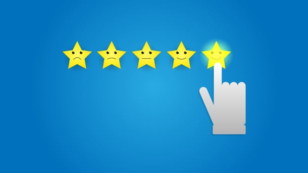 5 stars rating review high quality and good business reputation, customer feedback or credit score, evaluation rank concept vector