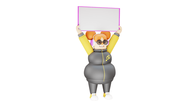 3D Illustration. Healthy Girl 3D cartoon character. The fat girl lifted the white blackboard. The adorable girl wearing sports clothes. The young girl showed her happy smile. 3D cartoon character png