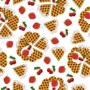 Valentines day sweet lunch. Seamless pattern. Hearts shape pastry. Sweet cookies. Love day. Berries vector