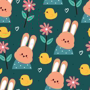 seamless pattern cartoon bunny and flower. cute animal wallpaper for textile, gift wrap paper vector