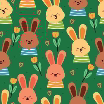 seamless pattern cartoon bunny and flower. cute animal wallpaper for textile, gift wrap paper vector