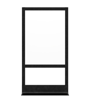 Blank advertisement signs. mockup of street store template signboard , Metal cafe restaurant bar plastic badge black white, 3D illustration. png