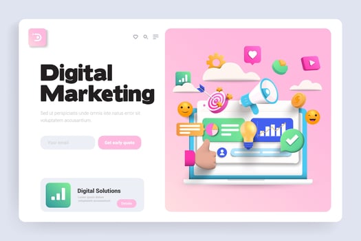 Digital marketing landing page with icons vector