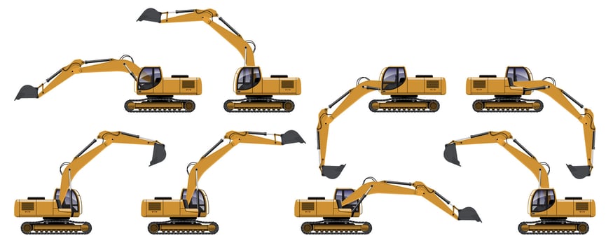 Element of Excavator Tractor in Different Action. vector