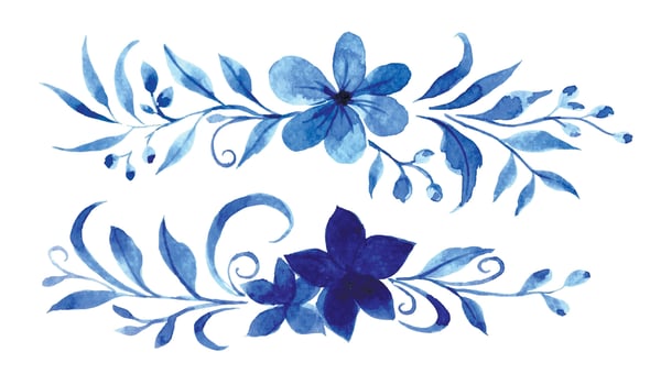 Watercolor drawing, blue ornament of flowers and leaves, Gzhel. abstract flowers vector