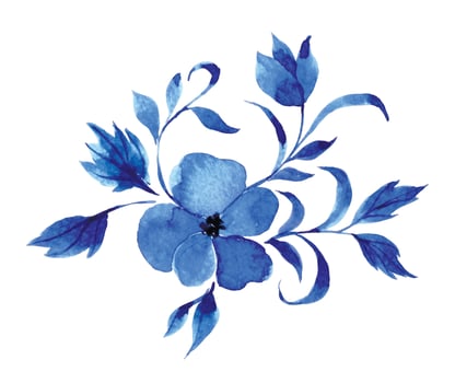 Watercolor drawing, blue ornament of flowers and leaves, Gzhel. abstract flowers vector