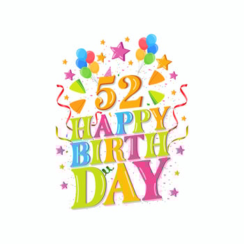 52 years happy birthday logo with balloons, vector illustration 52nd Birthday Celebration design