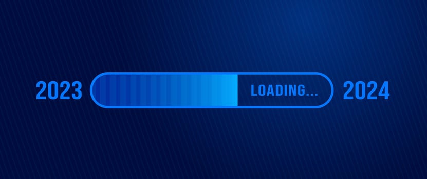 2024 loading bar Progress digital technology dark blue background. happy new year 2024 loading bar. Start goal plan and strategy.  2023 to 2024 loading business web banner. vector illustration.