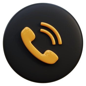 Yellow phone icon on black circle 3d rendering. png