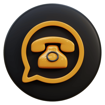 Yellow telephone and bubble icon on black circle 3d rendering. png