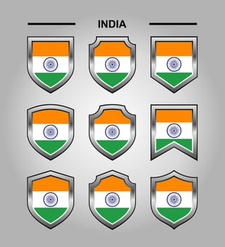 India National Emblems Flag with Luxury Shield vector