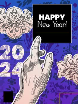 Happy new year. Creative cover or poster concept on abstract background. Roman and Greek vector illustration with modern geometric background. Posters for the exhibition, magazine cover or brochure.