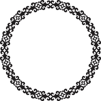 Vector monochrome Kazakh national round pattern, frame. Ethnic ornament of the nomadic peoples of Asia, the Great Steppe, Kazakhs, Kirghiz, Kalmyks, Mongols, Buryats, Turkmens