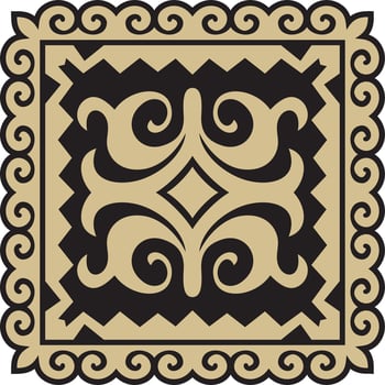 Vector golden with black Square Kazakh national ornament. Ethnic pattern of the peoples of the Great Steppe, Mongols, Kyrgyz, Kalmyks, Buryats