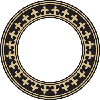 Vector golden and black round Kazakh national ornament. Ethnic pattern of the peoples of the Great Steppe, .Mongols, Kyrgyz, Kalmyks, Buryats. circle, frame border