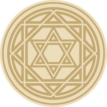 Vector round golden jewish national ornament. Star of David. Semitic folk circle, pattern. Israeli ethnic sign, ring