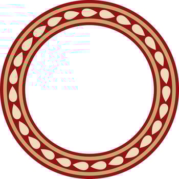 Vector gold with red round Jewish ornament. Star of David. Semitic circle, ring. Jerusalem
