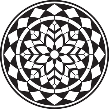 Vector black monochrome round pattern. Mosaic circle, geometric ornament. Sketchy flower