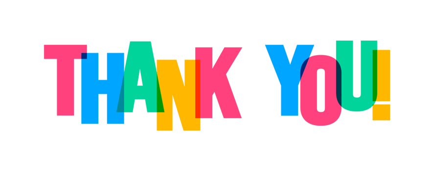 Thank you colorful lettering text font typography png banner design template. colorful message and colorful big letters.